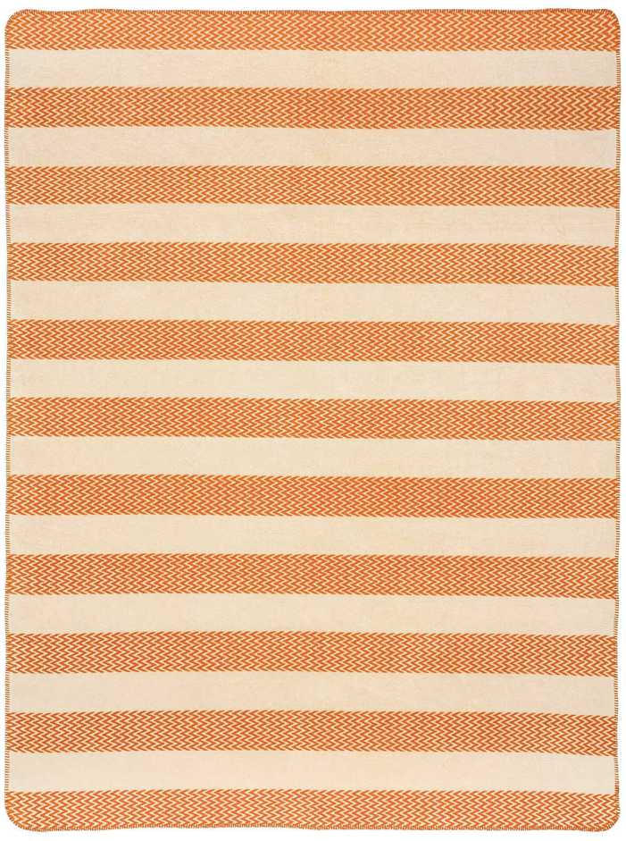 Medvilninis-akrilinis pledas, 150x200 cm, šiltas ir minkštas, dvipusis su nertu kraštu, oranžinis zigzago raštas, universalus užtiesalas svetainei, jauki lovažiestė