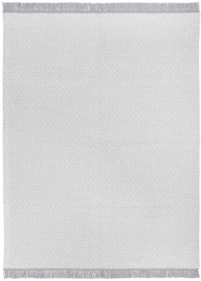 Medvilninis akrilinis pledas, 150x200 cm, šiltas ir minkštas, kutais puošti kraštai, dvipusis, pilkas zigzago raštas, lovatiesė, namų tekstilė