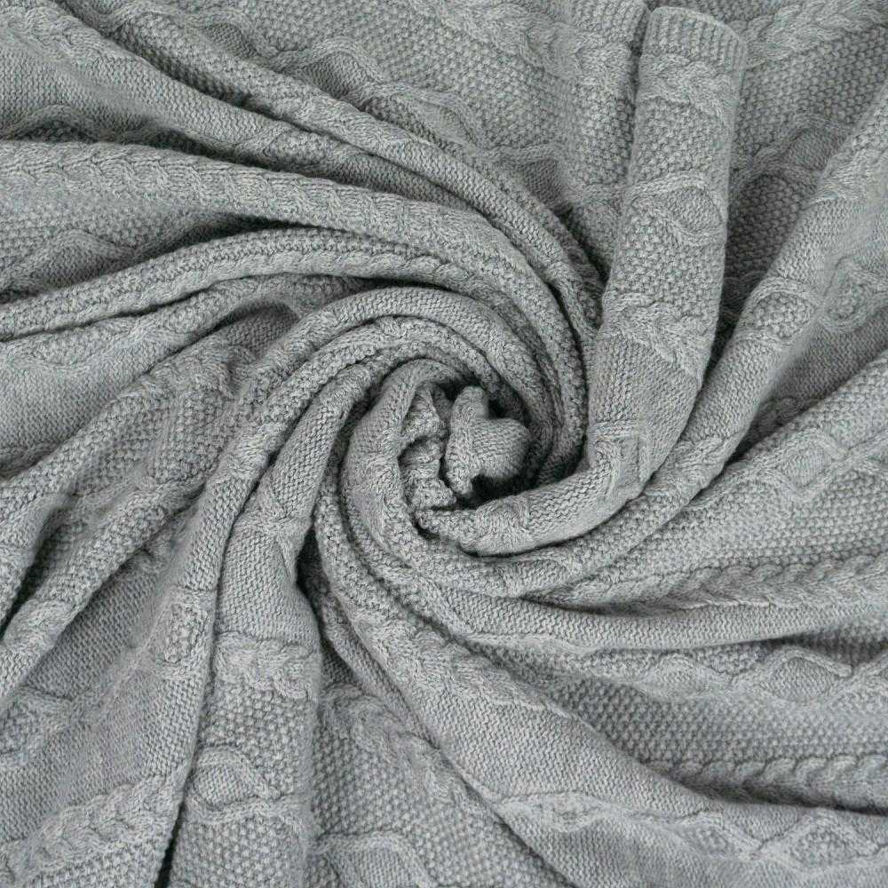 Austas merino vilnos pledas, terapinis naudojimas namuose, pynimo rombų raštas, pilkas šiltas užtiesalas, 130x170 cm, natūrali vilna