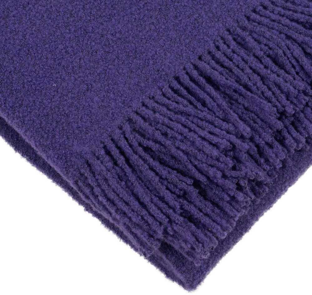 Merino vilnos pledas, 140x200 cm, su kutais, violetinės spalvos, sofai ir foteliui, dekoratyvinis užtiesalas, šiltas pledas poilsiui