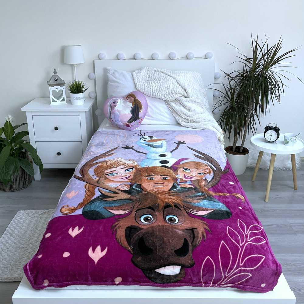 Kocyk su mikrofibry 100x150 Kraina Lodu Frozen Family wrzosowy JF23