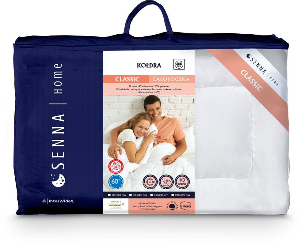Senna Home Inter Widex Kołdra Całoroczna Classic balta Ciepła Zdrowy Sen 180x200