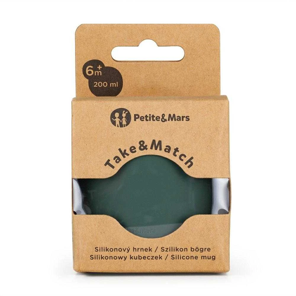 Silikoninis puodelis Petite&Mars Take&Match, Misty Žalias, 6m+, 200 ml