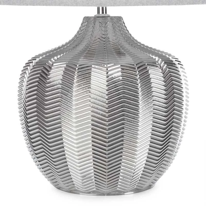Eurofirany Pastatomas dekoratyvinis šviestuvas, plieno atspalvio stiklo pagrindas, poliesterio gaubtas, modernus industrinis glamour stilius, 38 cm plotis 48 cm aukštis, svetainės šviestuvas, interjero detalė
