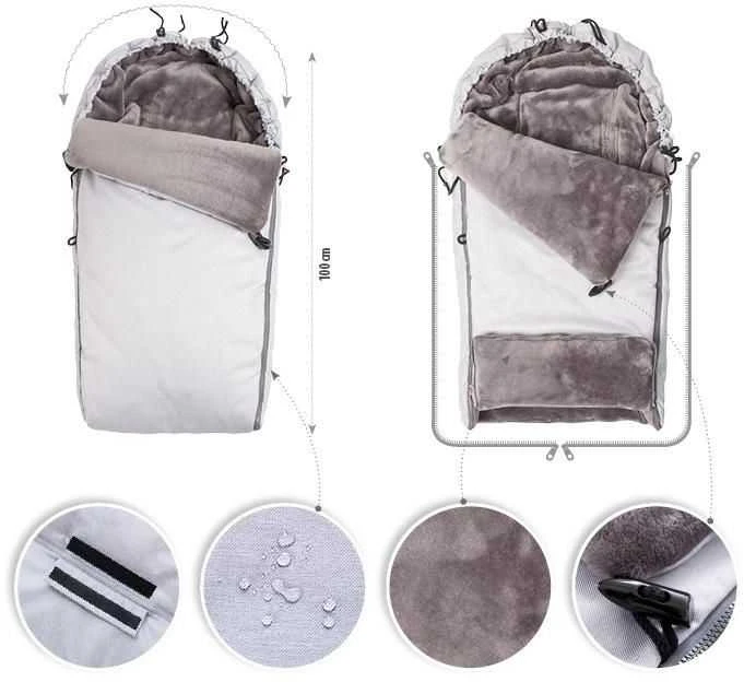 Baby Matex Vokelis vežimėliui ir rogutėms, juodas, vandeniui atsparus, minkštas mikropluošto vidus, žiemos pasivaikščiojimams, angos 3 ir 5 taškų diržams, dvipusis užtrauktukas, šiltas miegmaišis vaikui