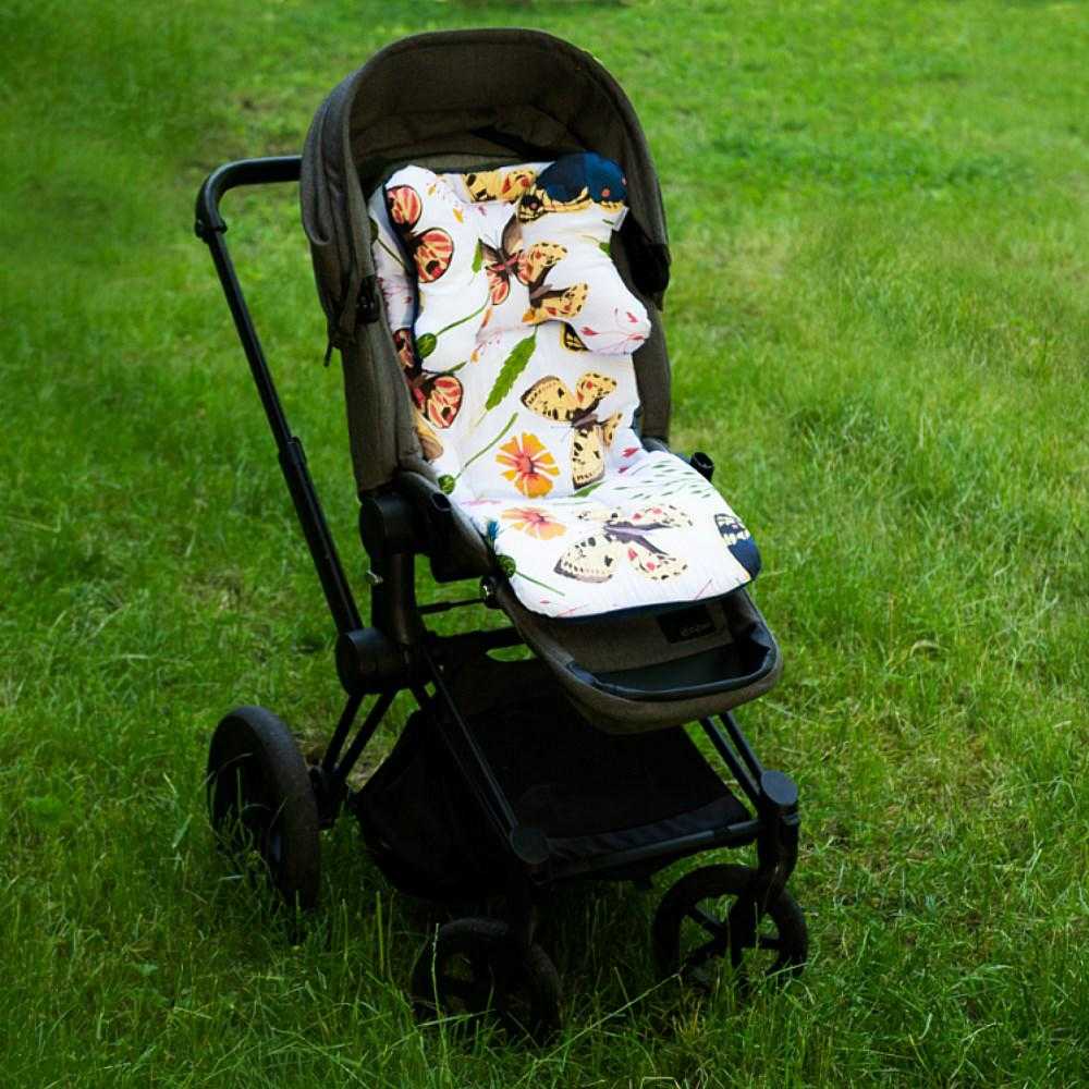 Matex Drugelio formos spaudimą mažinantis įdėklas vežimėliui ir automobilinei kėdutei, 32x75 cm, kvėpuojantis medvilninis užvalkalas, OEKO-TEX sertifikatas, 3 taškų diržams, minkšta pagalvė vaikams