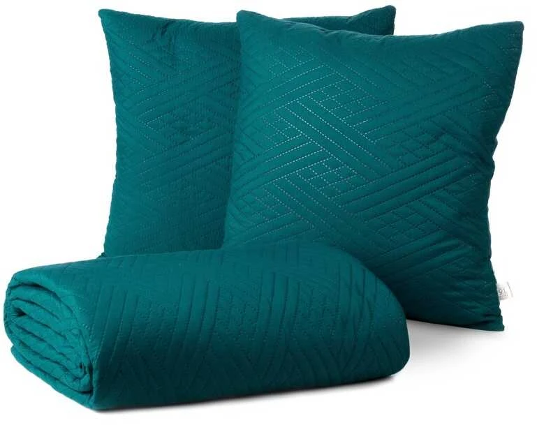 Eurofirany Tamsiai turkio dekoratyvinis pledas, 200x220 cm su pagalvės užvalkalais, dryžuotas raštas, miegamojo dekoras, minkštas poliesterio pledas, patalynės komplektas Lovatiesė