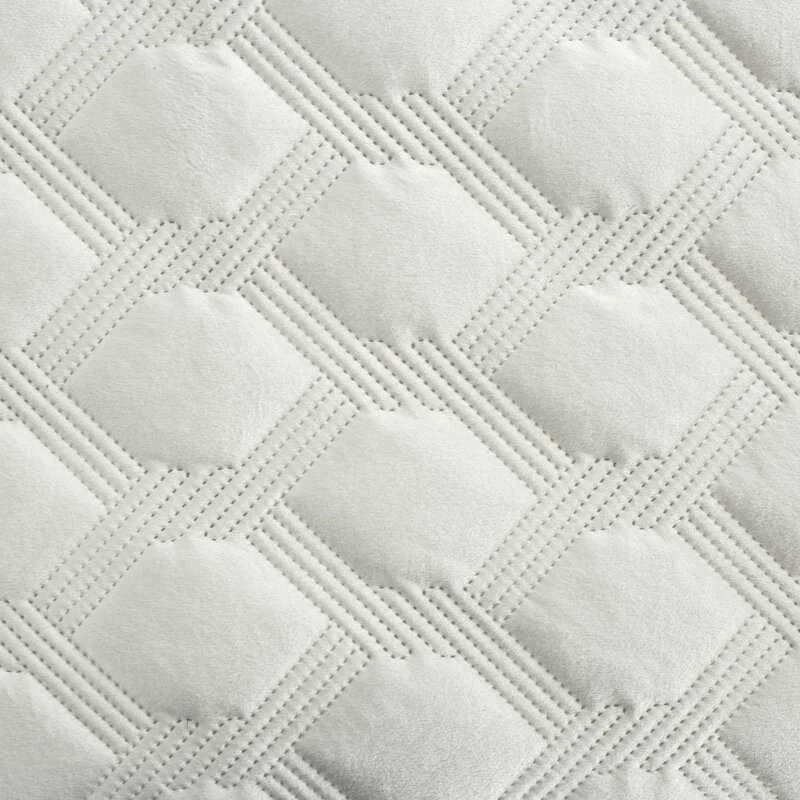 Eurofirany Kreminis geometrinis aksominis pledas, 200x220 cm, dekoratyvinė lovatiesė, modernus karšto spaudimo raštas, minkšta antklodė, namų tekstilė Lovatiesė
