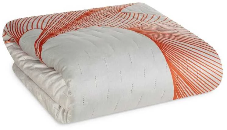 Eurofirany Aksominis dekoratyvinis lovos užtiesalas, gervių raštas, hot press spauda, oranžiniai akcentai, 220x240 cm, miegamojo dekoras, prabangi lovatiesė Lovatiesė