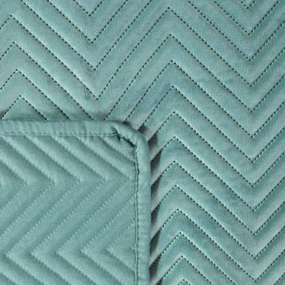 Eurofirany Mėtų žalumo aksominis dvipusis lovos užtiesalas, 220x240 cm, besiūlis dygsniuotas raštas, dekoratyvinė lovos danga, vasarinė antklodė, miegamojo tekstilė Lovatiesė