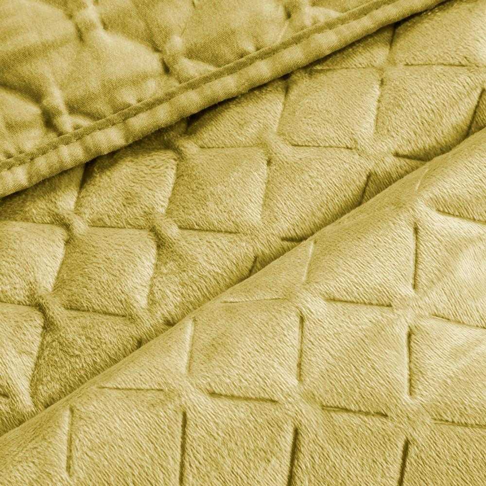 Eurofirany Garstyčių spalvos geometrinis aksominis užtiesalas, dvipusis dekoratyvinis uždangalas, 230x260 cm, karšto spaudimo dygsniavimas, minkšta poliesterio lovatiesė, prabangi namų tekstilė Lovatiesė