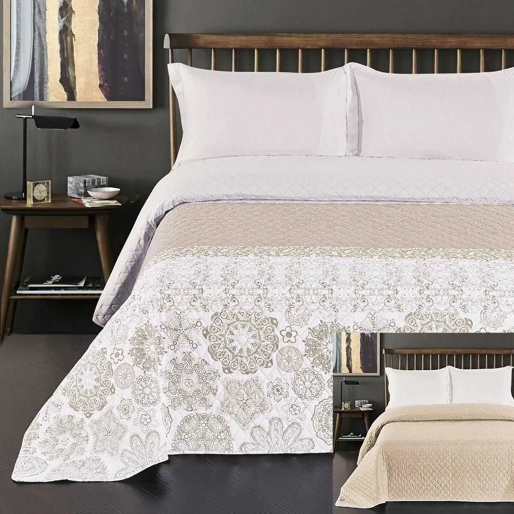 Dvipusė lovatiesė DecoKing ALHAMBRA 260x280 cm, baltos/smėlio spalvos