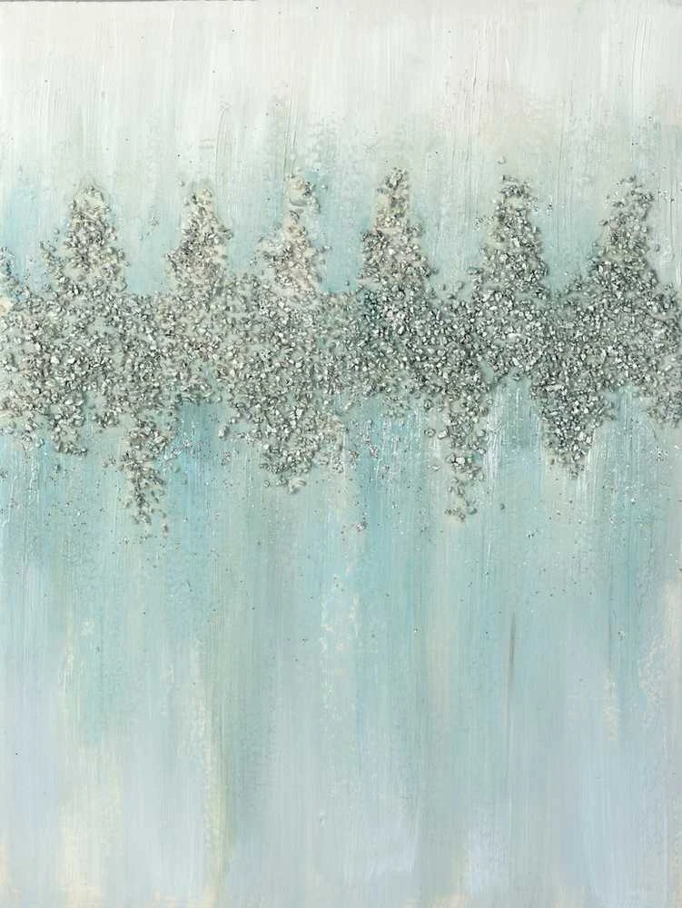 Eurofirany Šviesiai mėlynas rankomis tapytas paveikslas ant drobės su blizgučiais ir akmenėliais, 60x80 cm, modernus namų dekoras, elegantiška sienų dekoracija svetainei