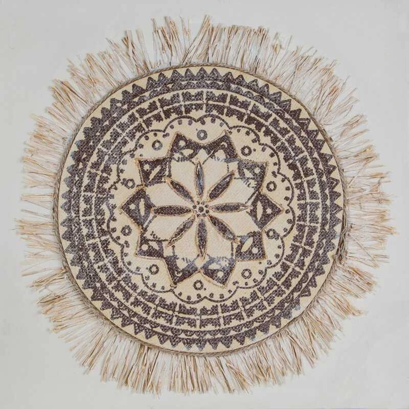 Eurofirany Rankomis tapytas smėlio spalvos ornamentų paveikslas ant drobės, 60x60 cm kvadratinis paveikslas, unikalus dekoratyvinis meno kūrinys svetainei ar miegamajam, sienų dekoracija
