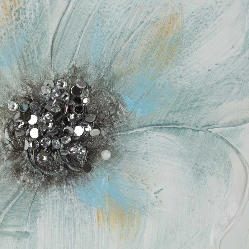 Eurofirany Rankomis tapytas gėlių paveikslas ant drobės, smėlio ir mėlynos spalvos gėlės, 60x60 cm kvadratinis paveikslas, klasikinis elegantiškas dekoras, unikali tekstūrinė sienų dekoracija