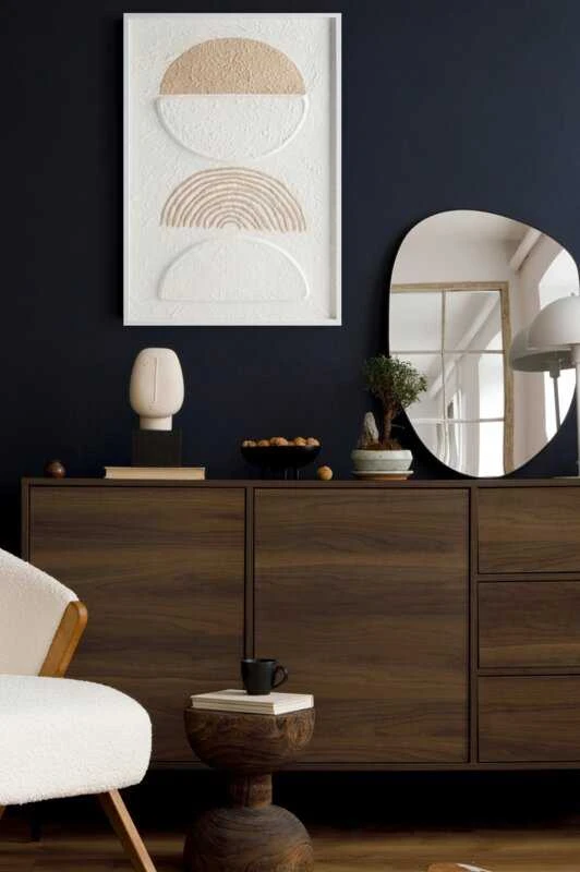 Eurofirany Abstraktaus boho stiliaus sienos meno kūrinys, baltas ir bėžinis minimalistinis gamtos įkvėptas dizainas, 40x60 cm įrėmintas dekoratyvinis paveikslas svetainei miegamajam, modernus interjero akcentas