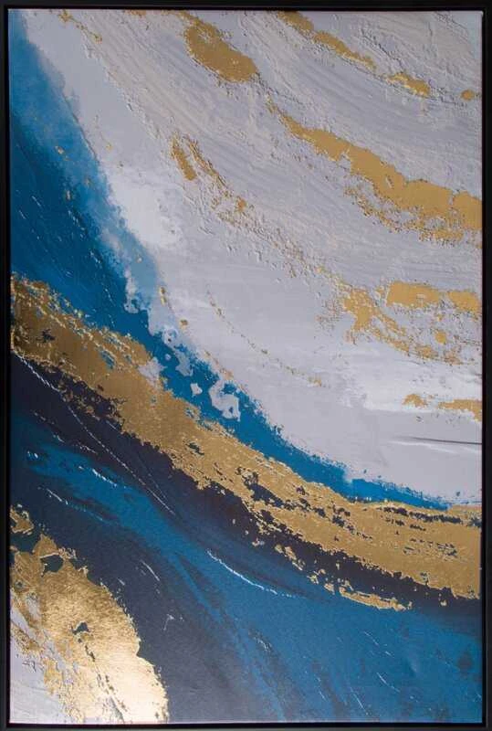 Eurofirany Abstraktaus meno sienų paveikslas, pilkos ir mėlynos spalvų gama, modernus dekoratyvinis paveikslas, 60x90 cm įrėminta drobė, minimalistinis interjero dekoras, stilinga namų puošmena