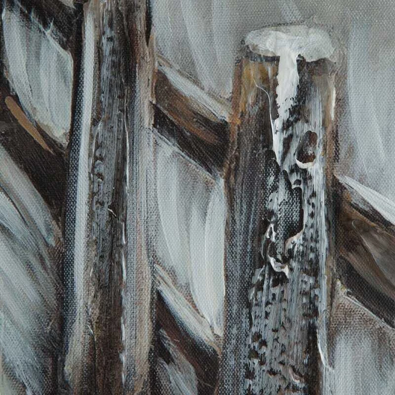Eurofirany Rankomis tapytas drobės paveikslas su medine tvora, pilkas ir baltas kraštovaizdžio menas, didelis 80x120 cm dekoratyvinis sienų paveikslas skandinaviškam ir kaimiškam interjerui, namų dekoras