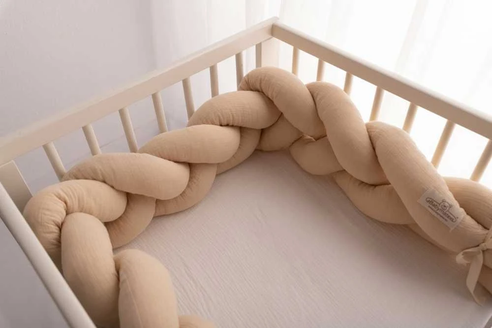 Baby Matex Medvilnės muslino lovelės apsauga, 200 cm ilgio apsauginė pynė, Oeko-Tex sertifikatas, lovelėms ir Mozės krepšiams, kūdikio lizdelis kokonas, minkšta apsauga kūdikiui