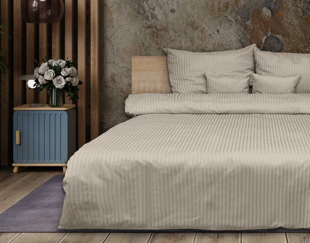 Patalynė adamaszkowa 160x200 smėlio sp. 16 jednobarwna 1cm paski Matex
