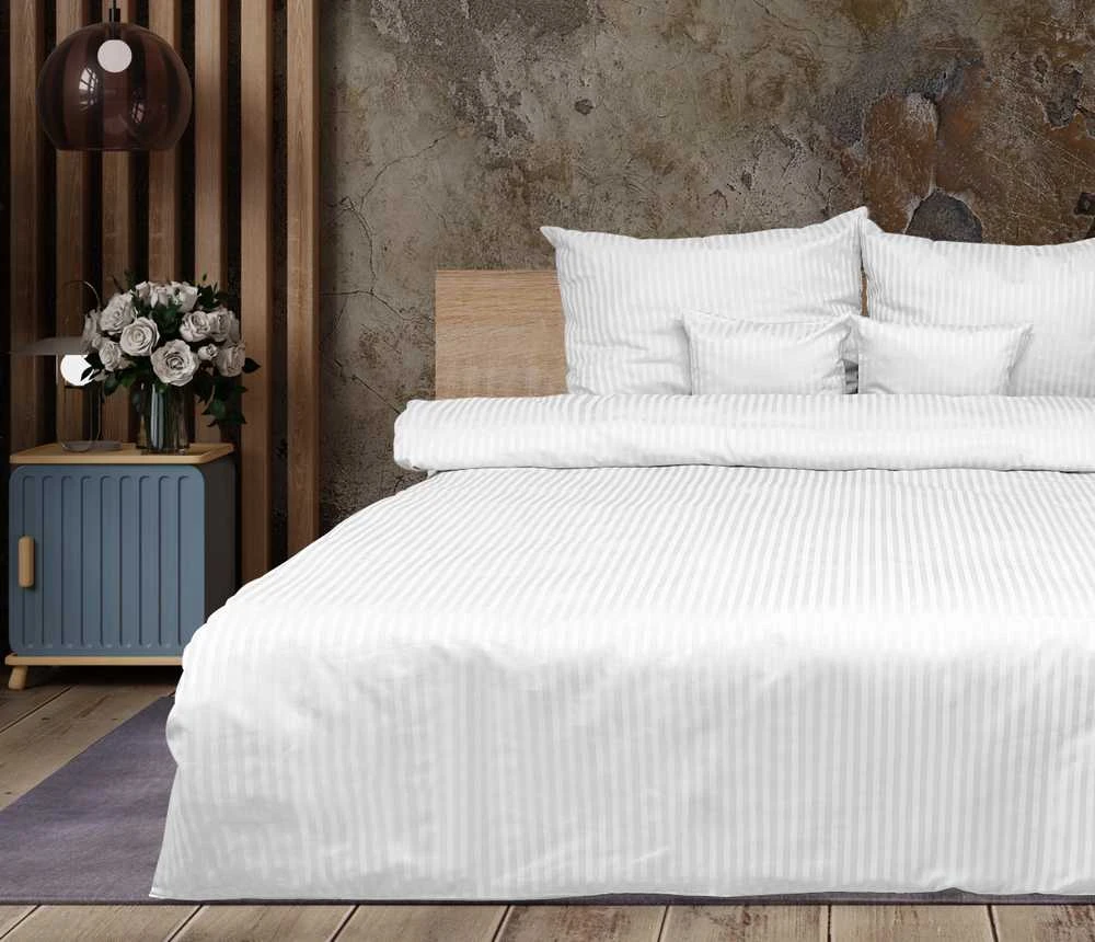 Multitex Patalynė adamaszkowa 220x200 balta 01 jednobarwna 1cm paski Matex