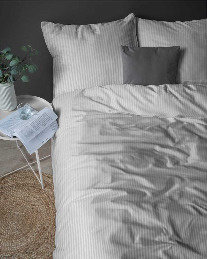 Detexpol Šviesiai pilkas damasto patalynės komplektas 220x200 cm, 1 cm juostelės, 100% medvilnė, 3 dalys, paslėptas užtrauktukas, prabangi miegamojo tekstilė
