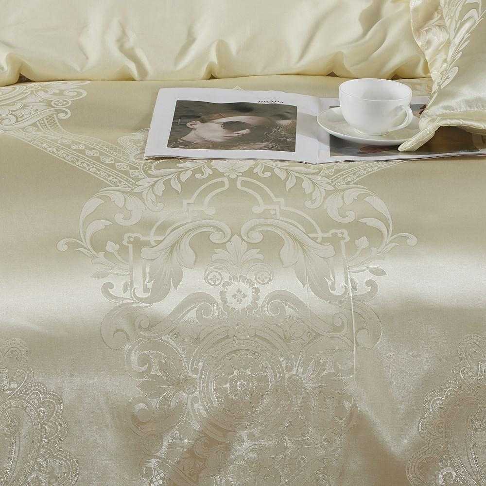 Satininis siuvinėtas patalynės komplektas, kreminės spalvos, 220x200 cm antklodės užvalkalas, 5 dalių rinkinys, prabangi miegamojo tekstilė, medvilninė patalynė