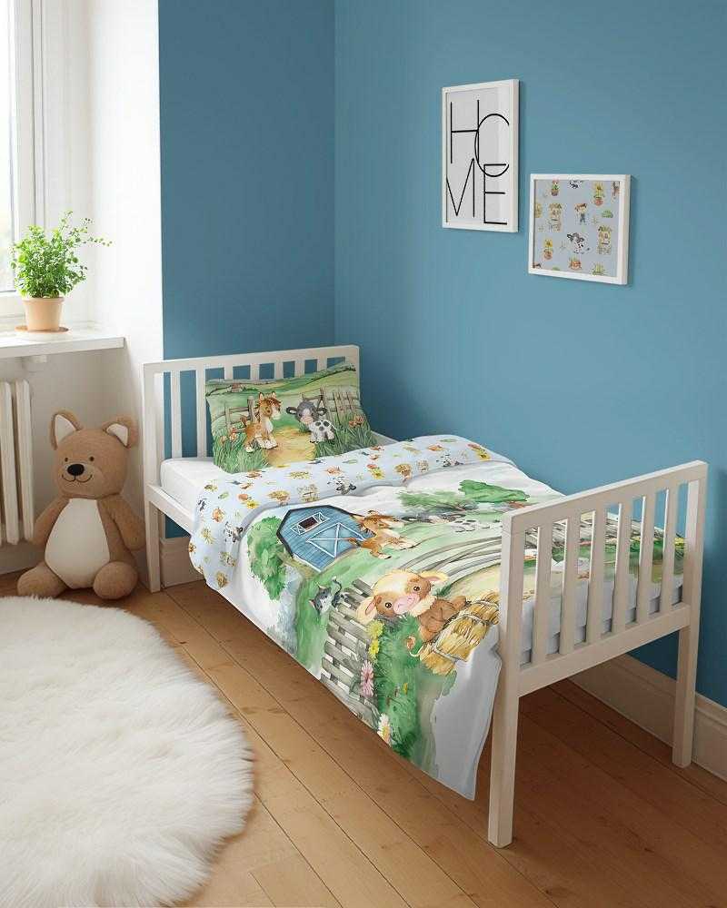 Komplet pościeli do łóżeczka 100x135 cm farma zwierzęta medvilnė Detexpol