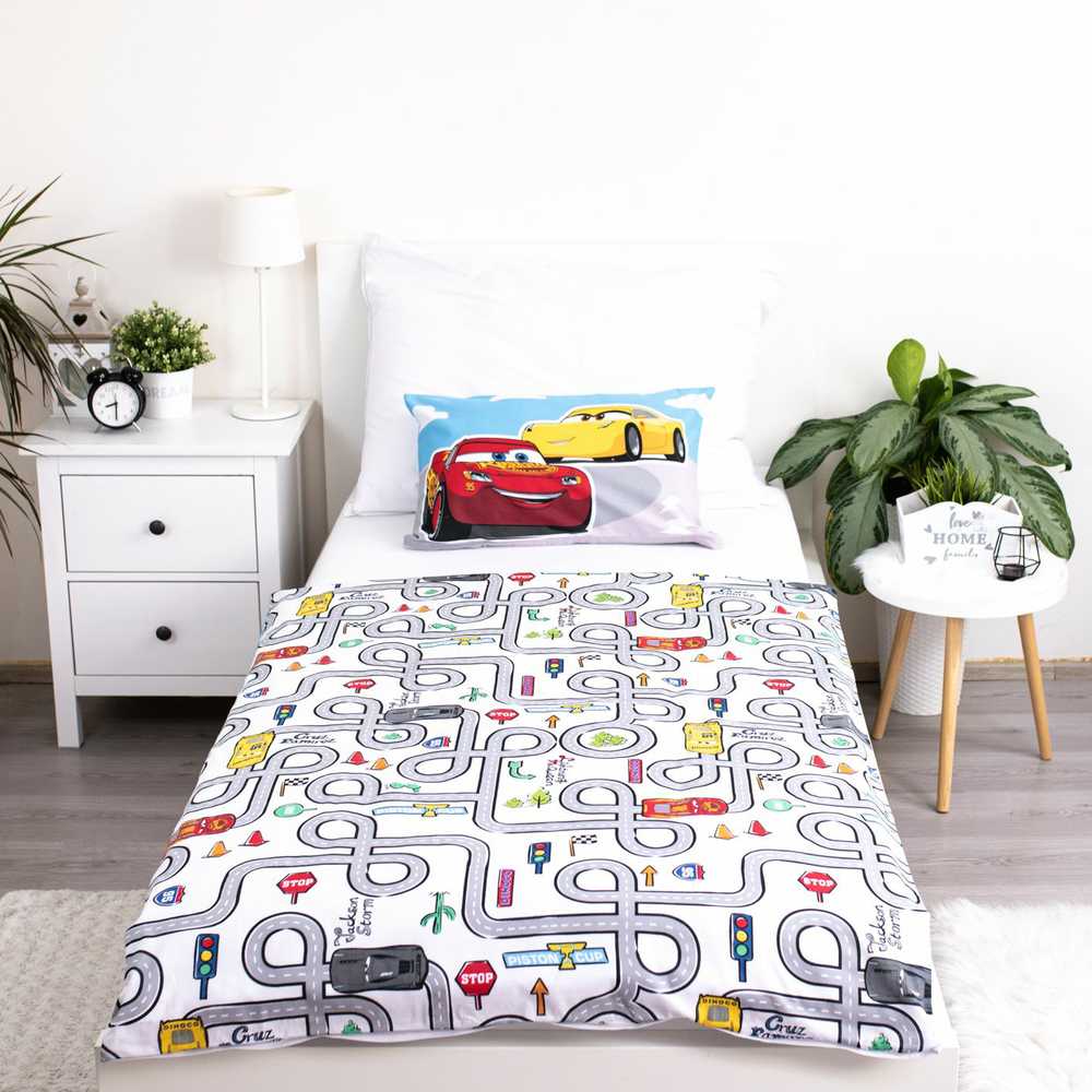 Patalynė bawełniana 100x135 Cars Auta Road poszewka 40x60 Kids25