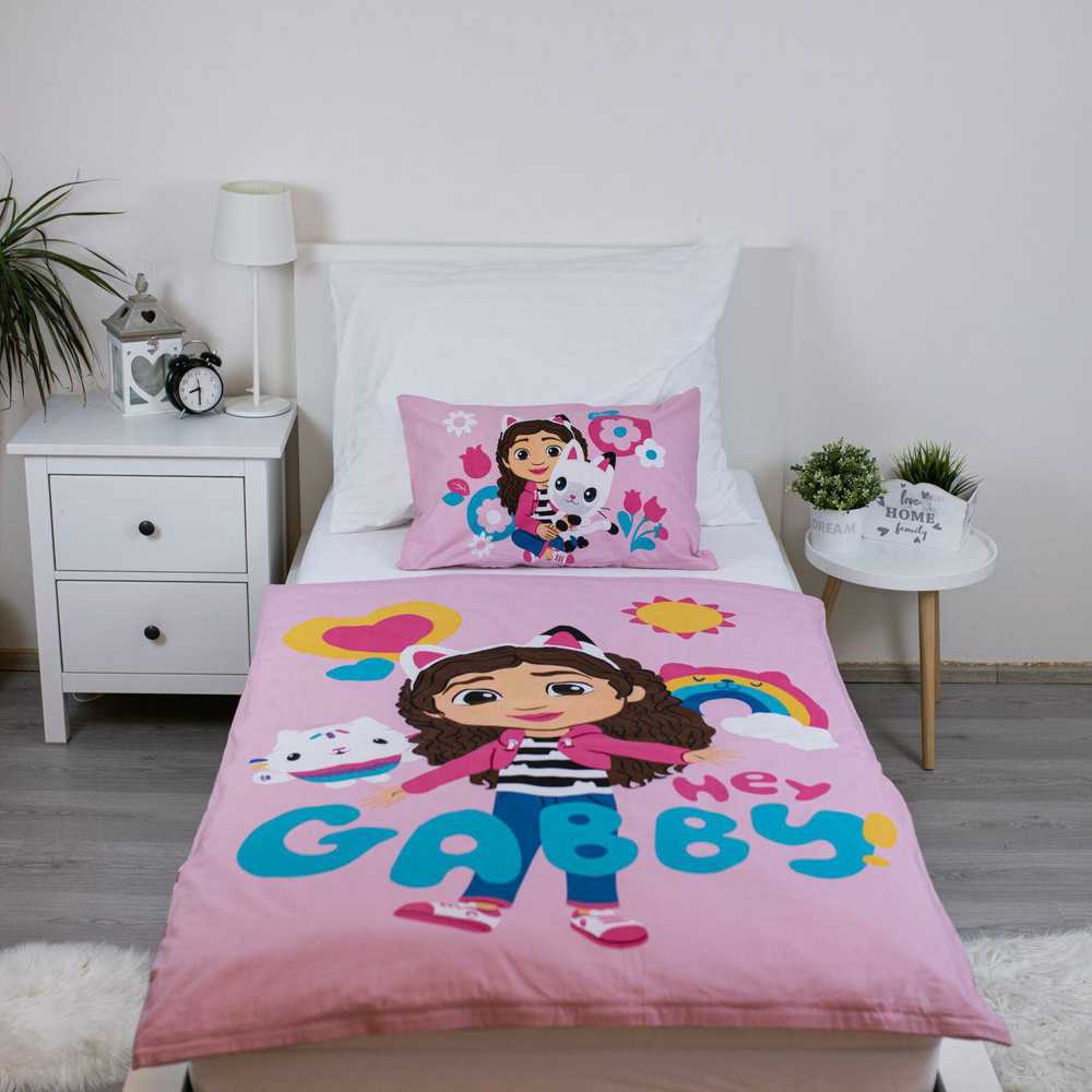 Patalynė bawełniana 100x135 Koci domek Gabi rožinė poszewka 40x60 Gabby`s Dollhouse JF24