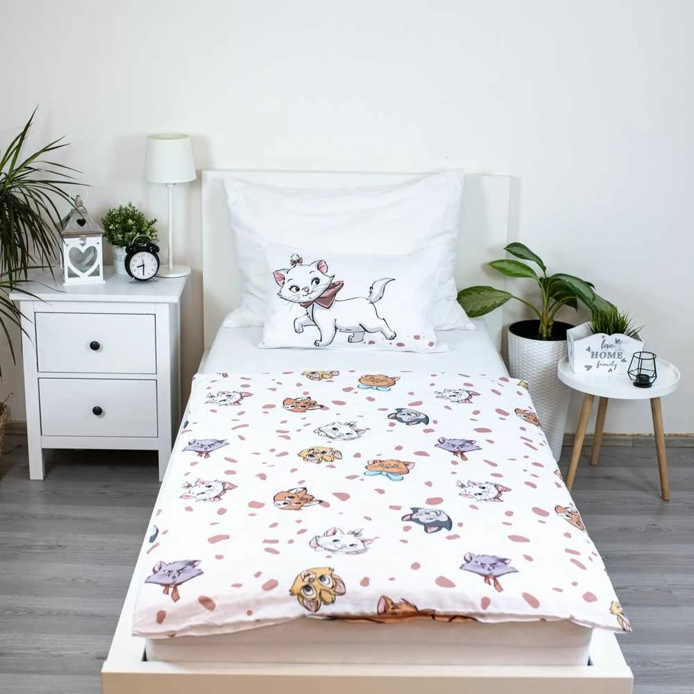 Patalynė bawełniana 100x135 Kot Marie Cat Przyjaciele balta smėlio sp. poszewka 40x60 JF24