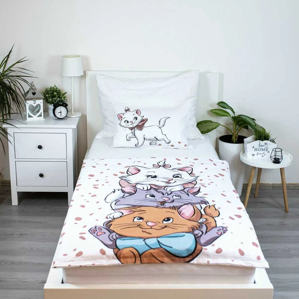 Patalynė bawełniana 100x135 Kot Marie Cat Przyjaciele balta smėlio sp. poszewka 40x60 JF24