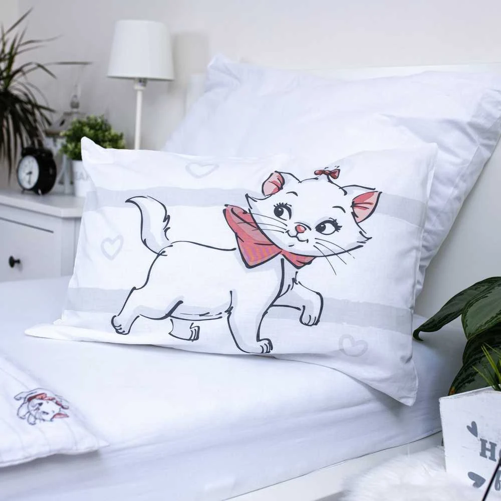 Patalynė bawełniana 100x135 kotek Marie Cat Bow balta pilka poszewka 40x60 JF24
