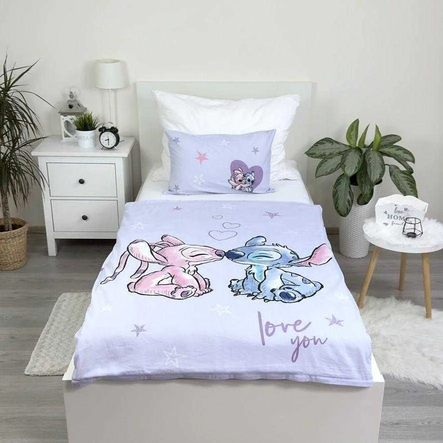 Patalynė bawełniana 100x135 Lilo i Stitch šviesiai violetinė poszewka 40x60 JF 24