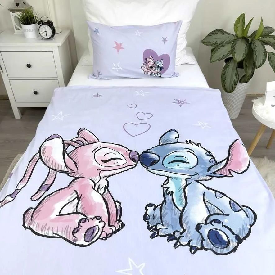 Patalynė bawełniana 100x135 Lilo i Stitch šviesiai violetinė poszewka 40x60 JF 24