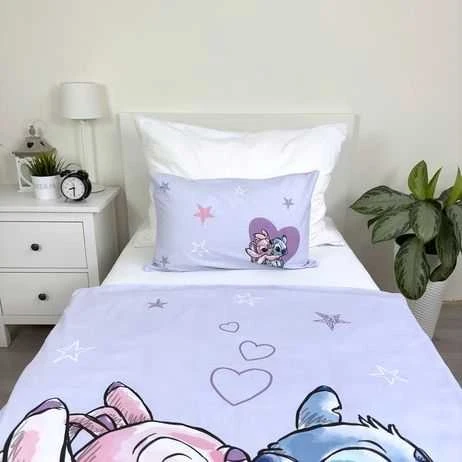 Patalynė bawełniana 100x135 Lilo i Stitch šviesiai violetinė poszewka 40x60 JF 24