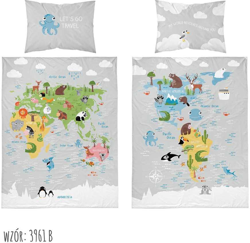 Detexpol Patalynė WORLD MAP ANIMALS patalynės komplektas MAYA MOO 100x135 cm pilka (