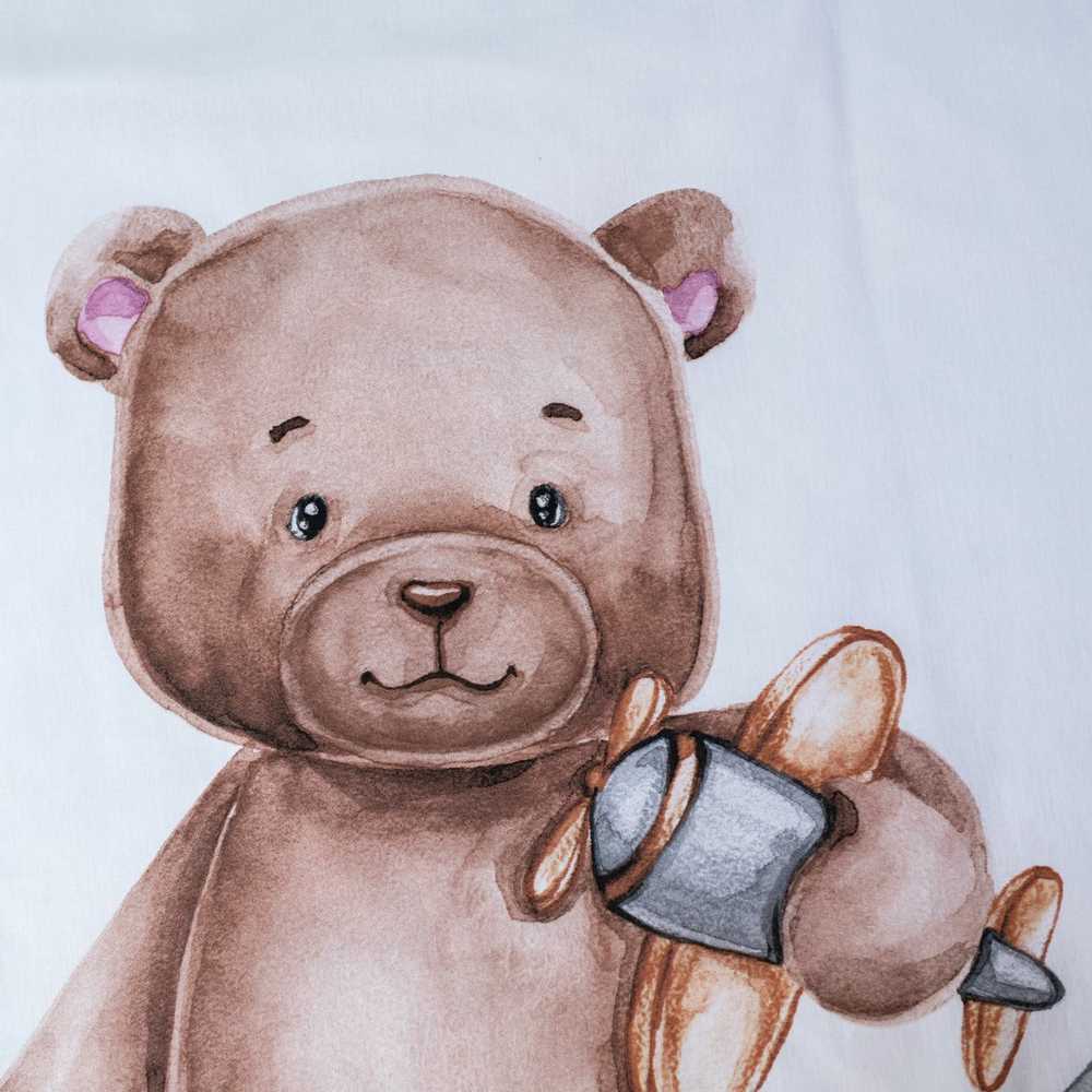 Patalynė bawełniana 100x135 Meškiukas księżyc balta pilka poszewka 40x60 JF24