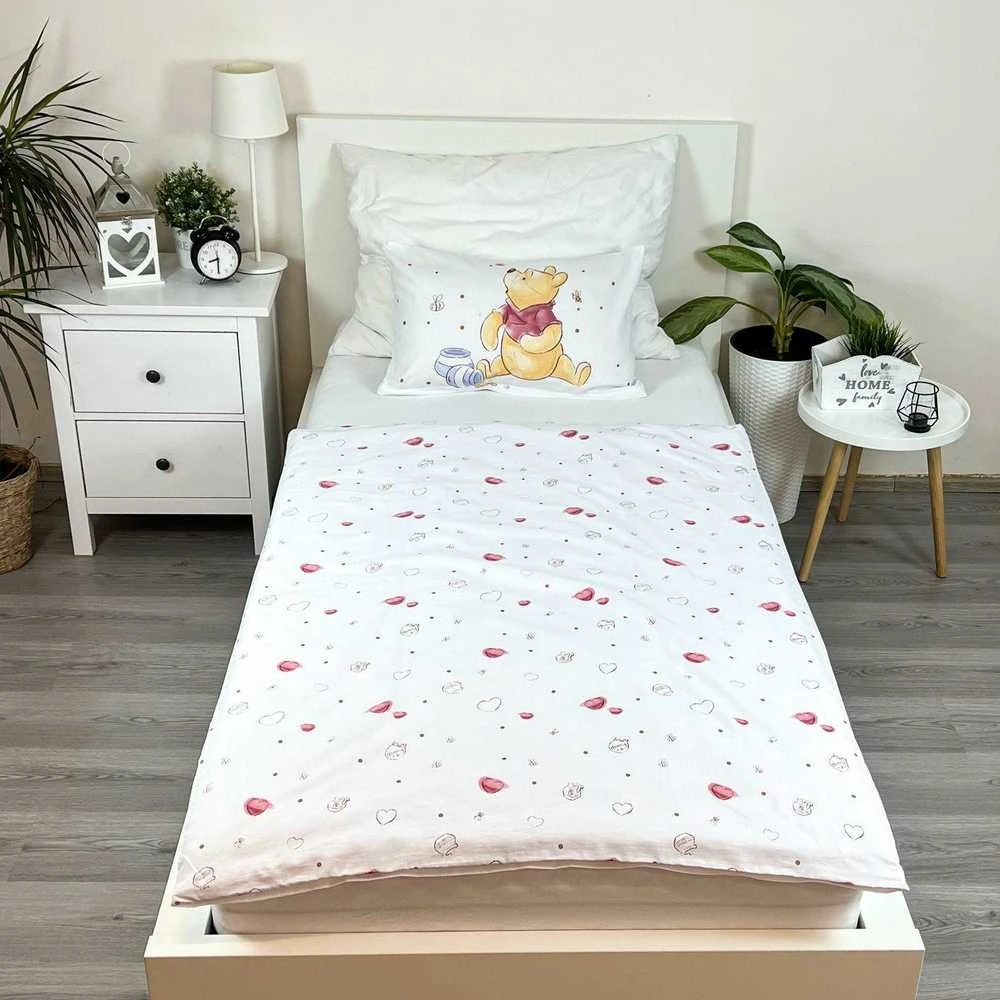 Patalynė bawełniana 100x135 Mikė Pukuotukas Przyjęcie urodzinowebiała kolorowa poszewka 40x60 JF24