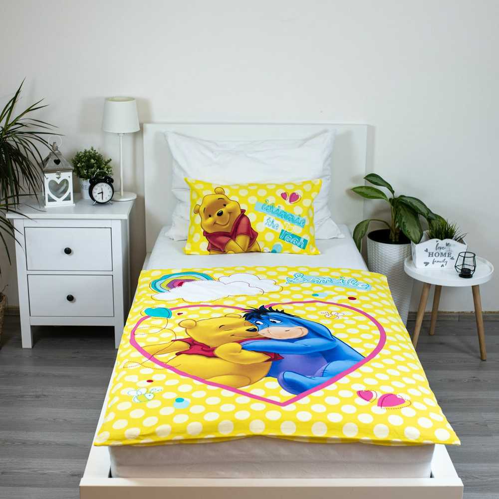 Patalynė bawełniana 100x135 Mikė Pukuotukas Uśmiech geltona poszewka 40x60 JF24