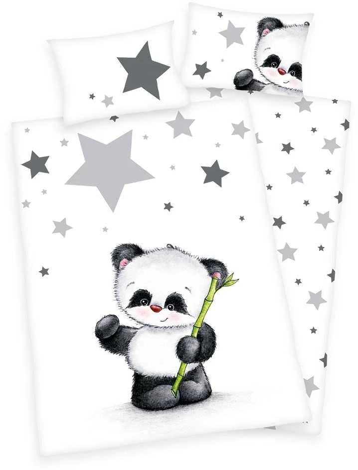 MCU Patalynė medvilninis 100x135 Panda žvaigždės baltas kamuoliukas lovelei 2023