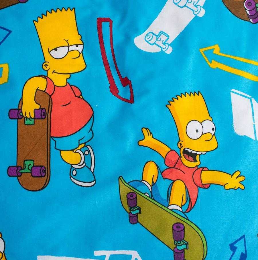 Patalynė bawełniana 140x200 Bart skater Simpson 2635 Riedlentė poszewka 70x90 mėlyna pasy dziecięca