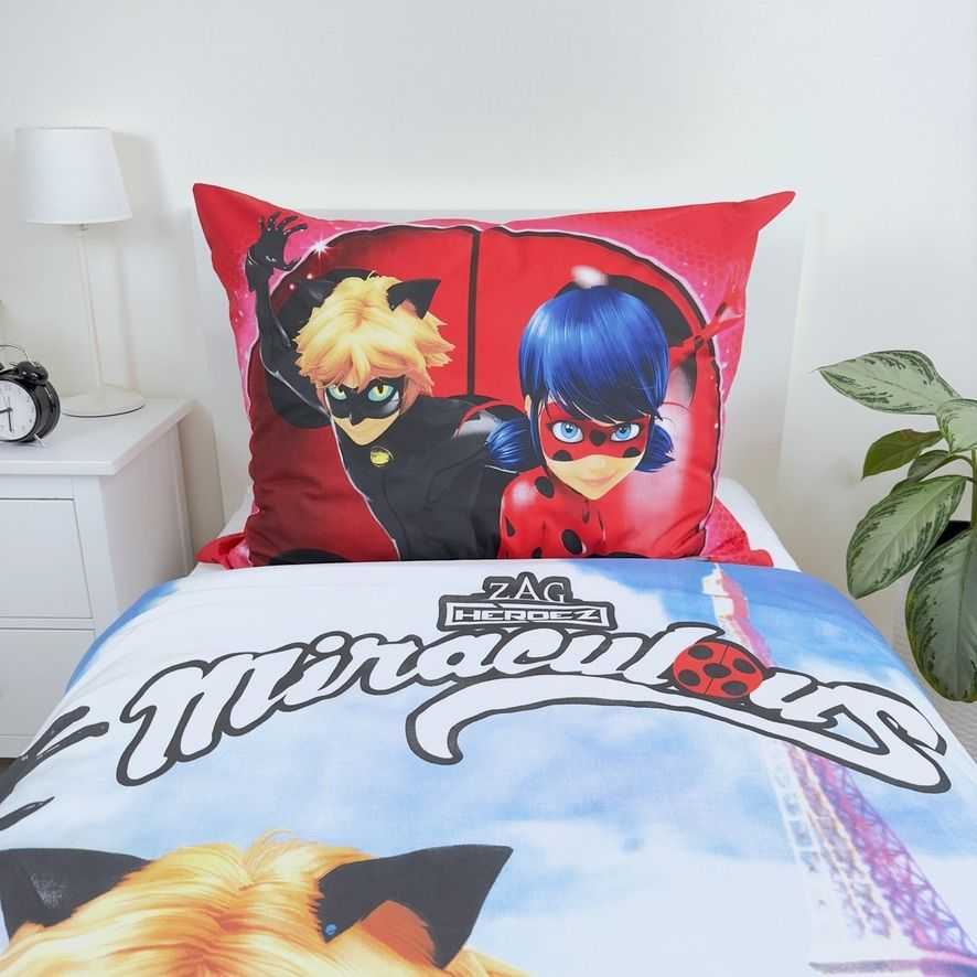 Patalynė bawełniana 140x200 Biedronka i Juodas Kot Ladybug Miraculous raudona w juoda kropki JF24