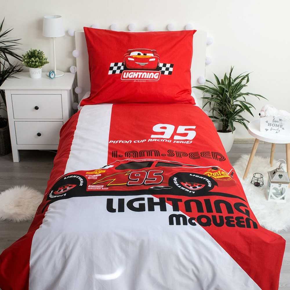 Patalynė bawełniana 140x200 Cars Auta 8353 I am speed Zygzak McQueen poszewka 70x90 raudona dziecięca