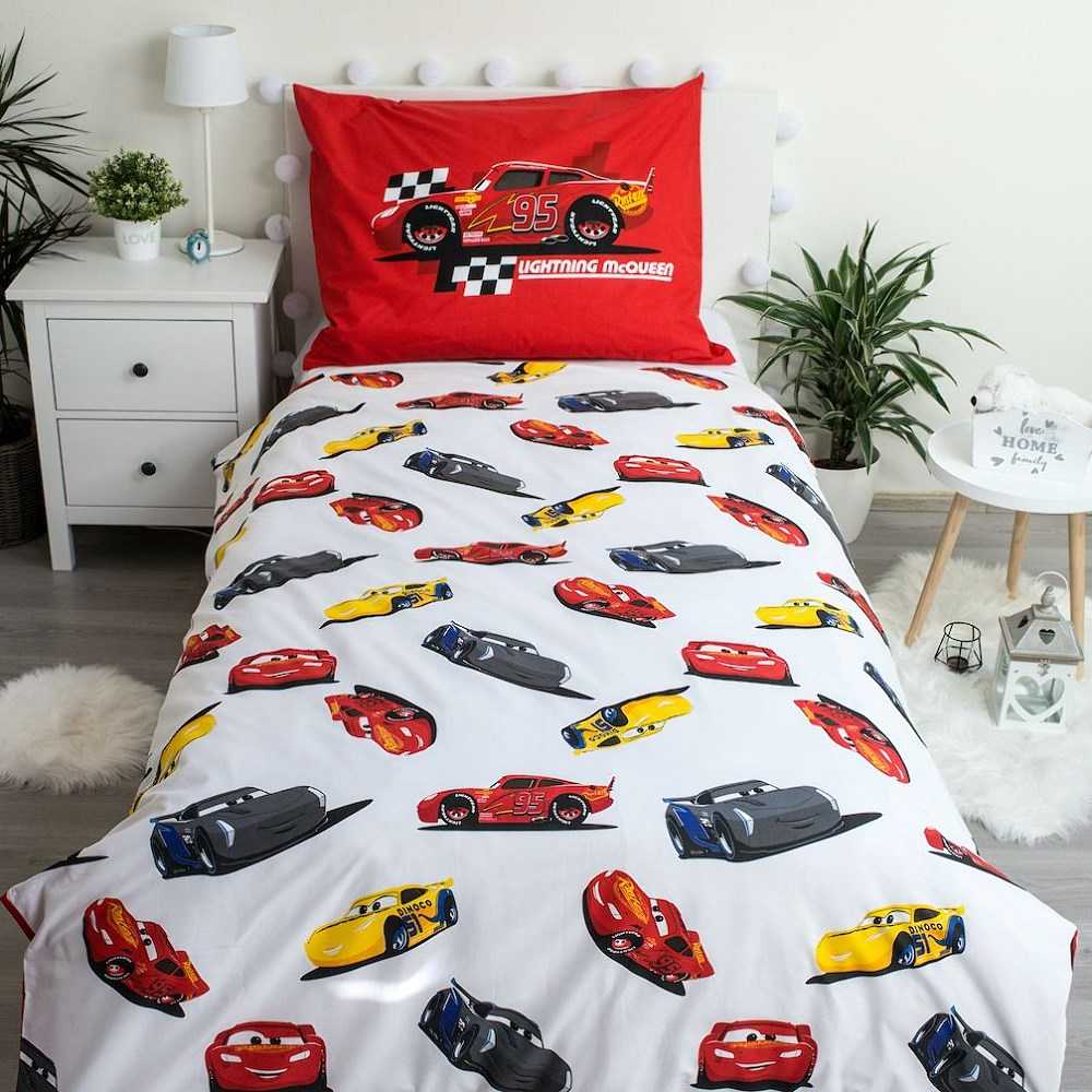 Patalynė bawełniana 140x200 Cars Auta 8353 I am speed Zygzak McQueen poszewka 70x90 raudona dziecięca