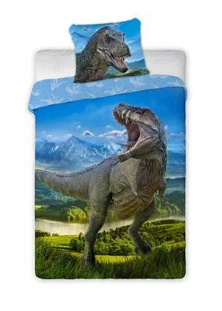 MCU Patalynė bawełniana 140x200 Dinozaur t rex 001 mėlyna poszewka 70x90
