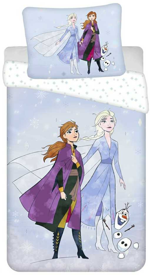 Patalynė bawełniana 140x200 Frozen Kraina Lodu 8346 Anna Elsa Olaf poszewka 70x90 melsva bałwanek dziecięca