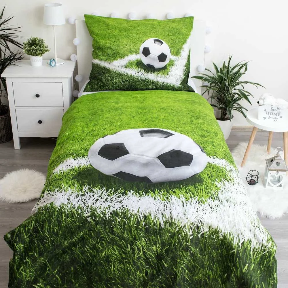 Patalynė bawełniana 140x200 Futbolo kamuolys boisko Football žalia ball 4317 młodzieżowa piłkarska kibica