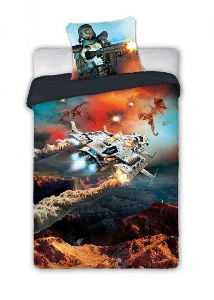 MCU Patalynė medvilnė 140x200 Gamer 019 jaunimo erdvėlaivis planeta galaktika žaidėjui oranžinė kamuolys 9043