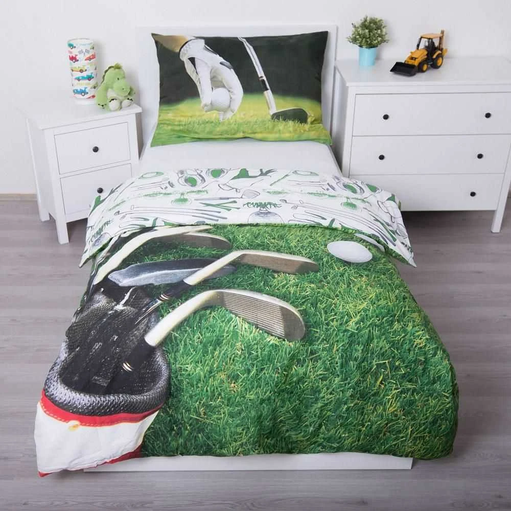 Patalynė bawełniana 140x200 Golf pole golfowe žalia 4997 poszewka 70x90 dla fana miłośnika golfa
